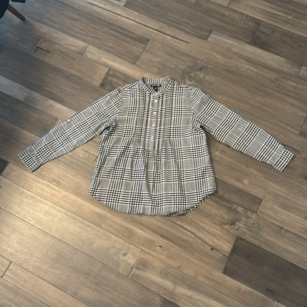 Lands’ End Women’s Black & White Plaid Pintuck Pleated Flannel Shirt Size 16 P
